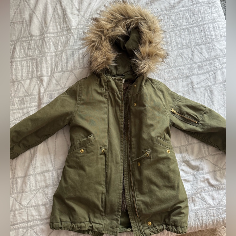 Baby Gap Olive Green Parka with Faux Fur Hood, 3T